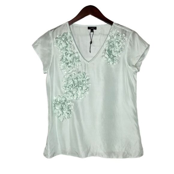 Talbots Silk Cap Sleeve Beaded V-Neck Embellished Dressy Top Mint 2‎ - Picture 1 of 11